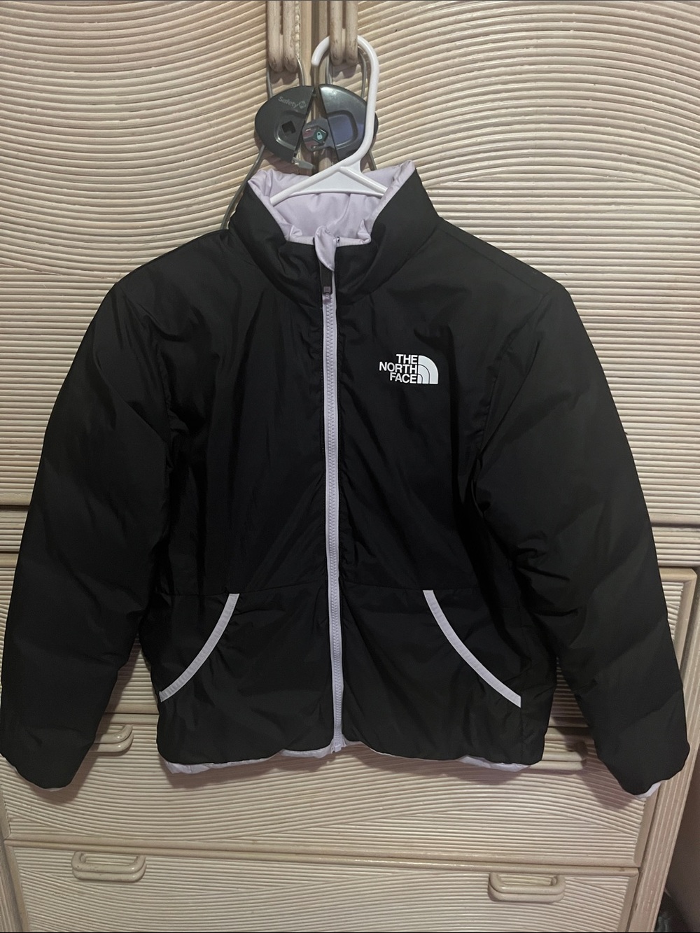 The North Face Kids Black and Lilac reversible Puffer Jacket sz L girls.